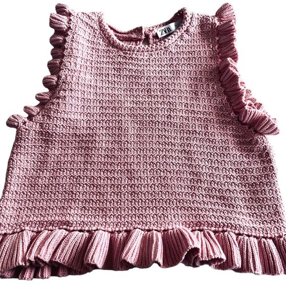 Zara pink knit sleeveless ruffled sweater size Small - Picture 4 of 9